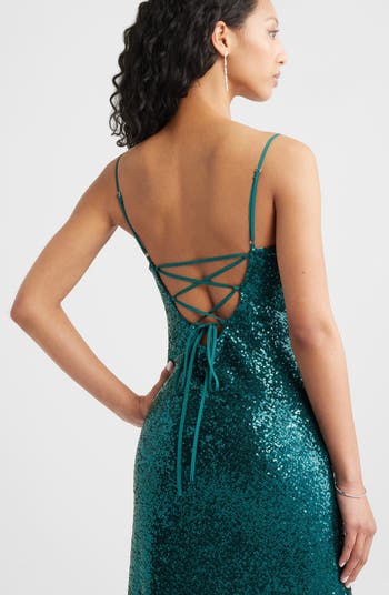 Tie Back Sequin Gown