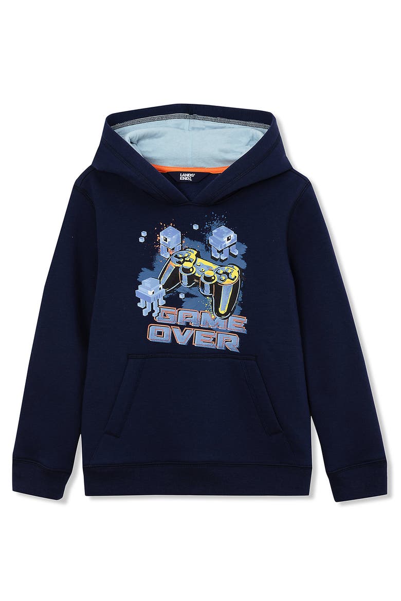 Kids Fleece Pullover Hoodie, Main, color, Deep Sea Navy Game Over