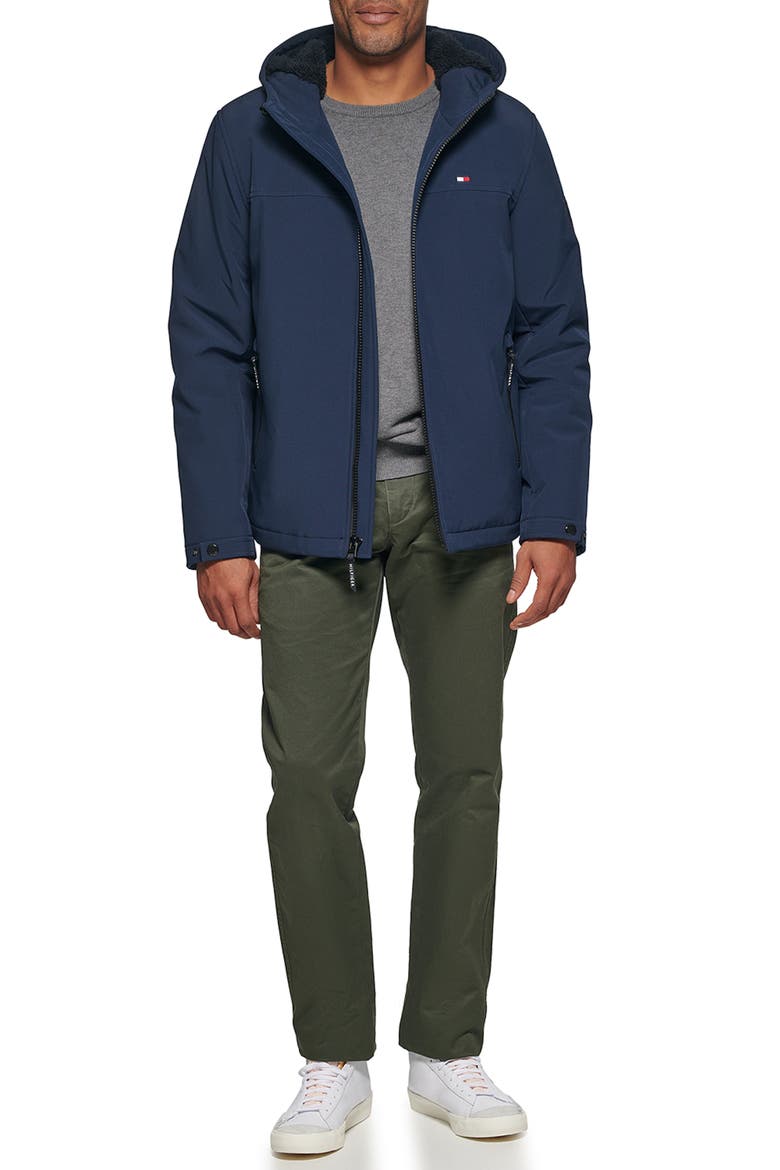 Hooded Softshell Jacket with Faux Shearling Lining, Alternate, color, MIDNIGHT