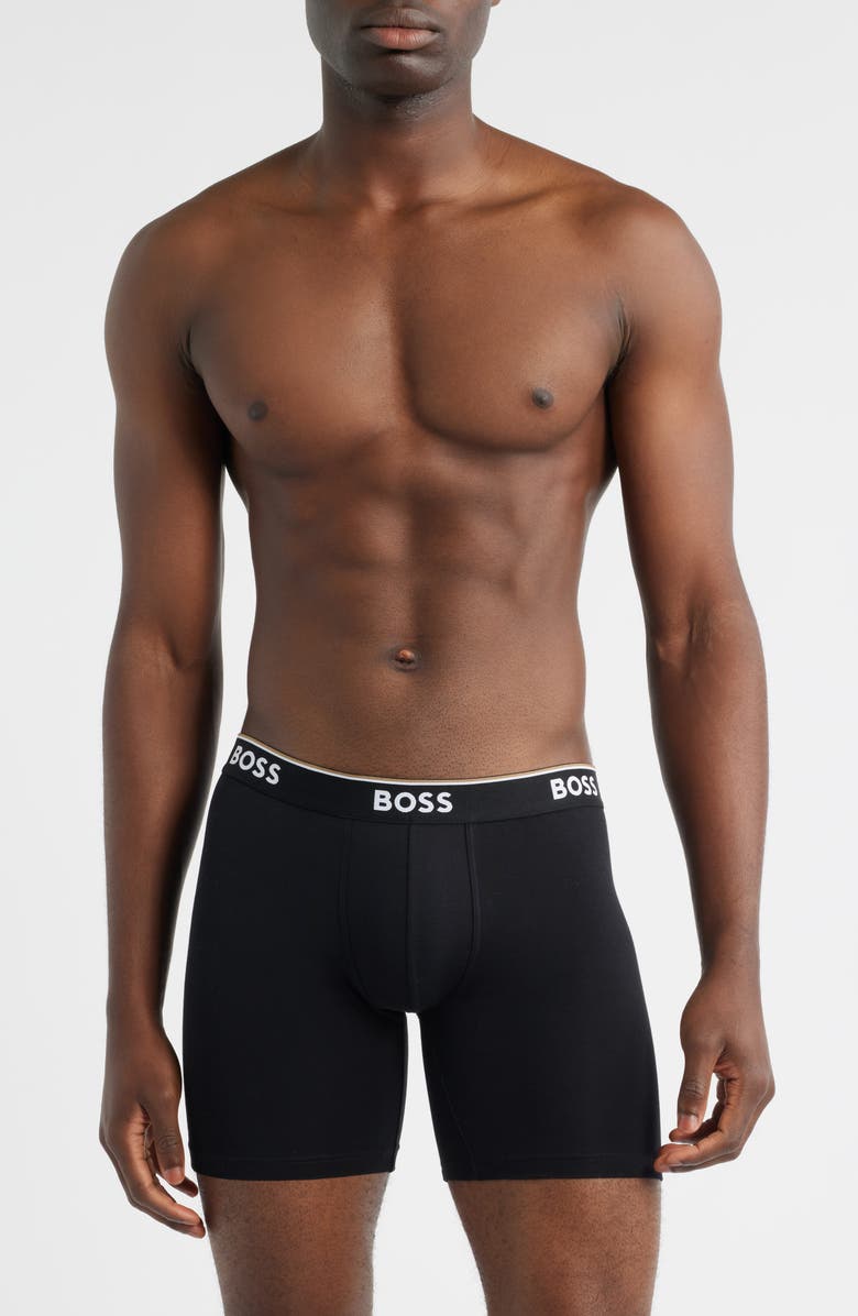 BOSS 3-Pack Power Stretch Cotton Long Boxer Briefs, Main, color, Black
