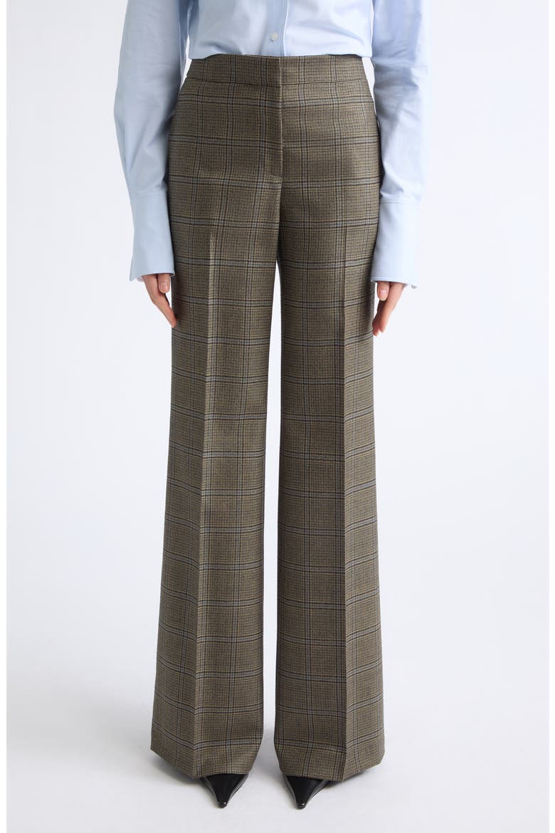 Lafayette Plaid Flare Leg Wool Pants, Main, color, OLIVE MULTI