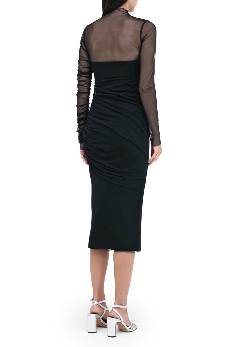 Tehya Ruched Layered Midi Dress, Alternate, color, BLACK