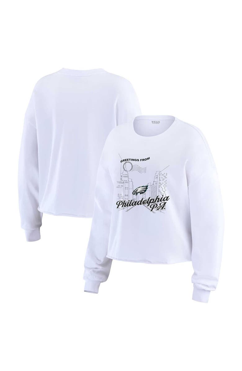 WEAR by Erin Andrews Women's WEAR by Erin Andrews White Philadelphia Eagles Postcard Cropped Long Sleeve Top, Main, color, White