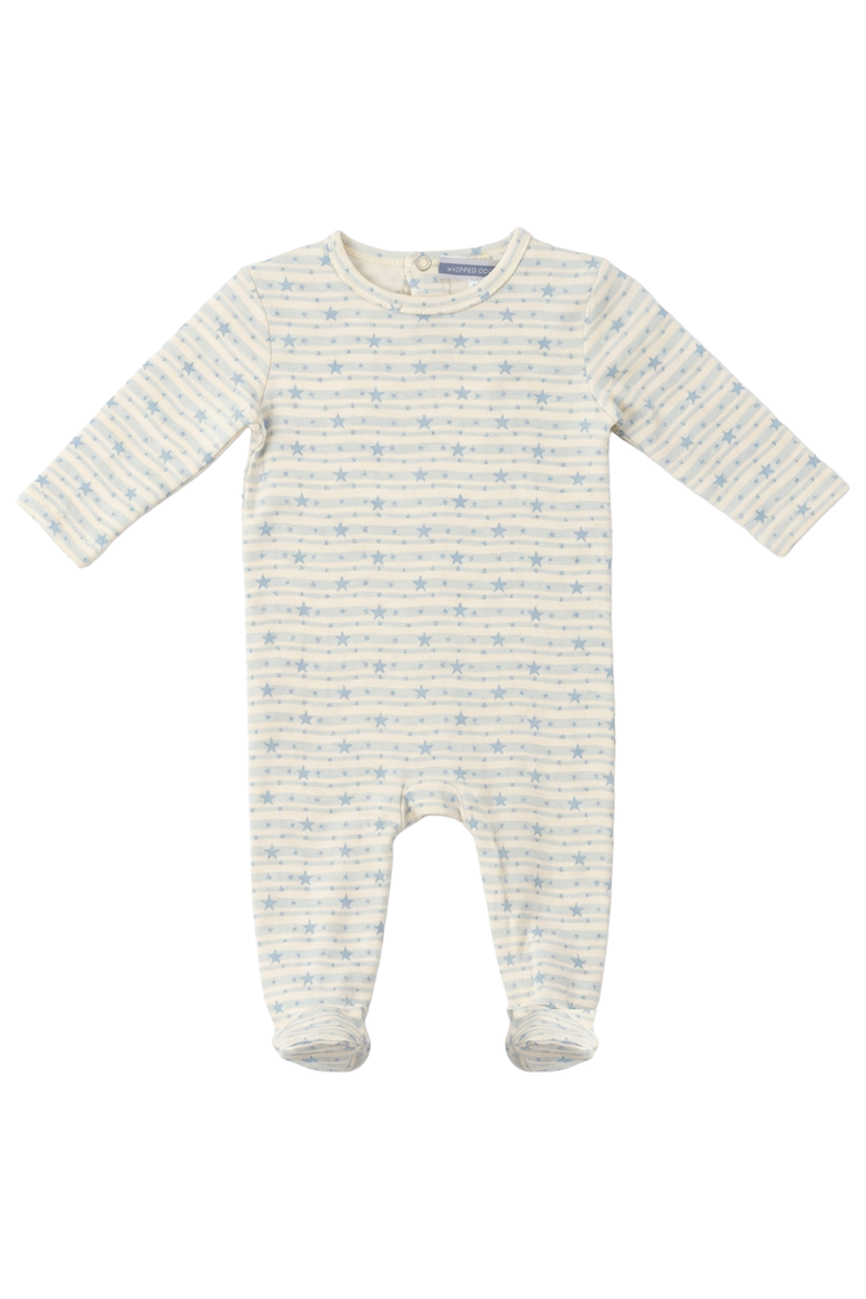 Boy Striped Dotted Heart & Star Back Snap Footed Romper, Main, color, Bluebelle