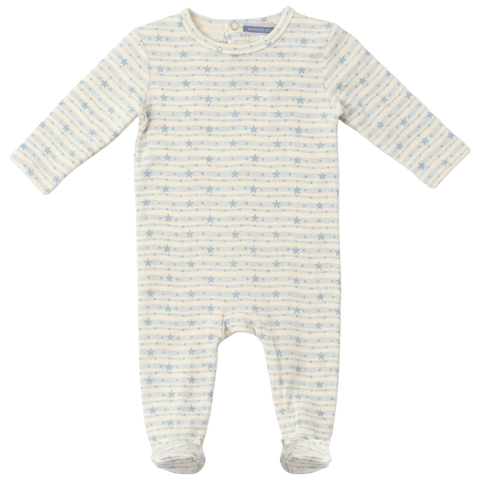 Boy Striped Dotted Heart & Star Back Snap Footed Romper
