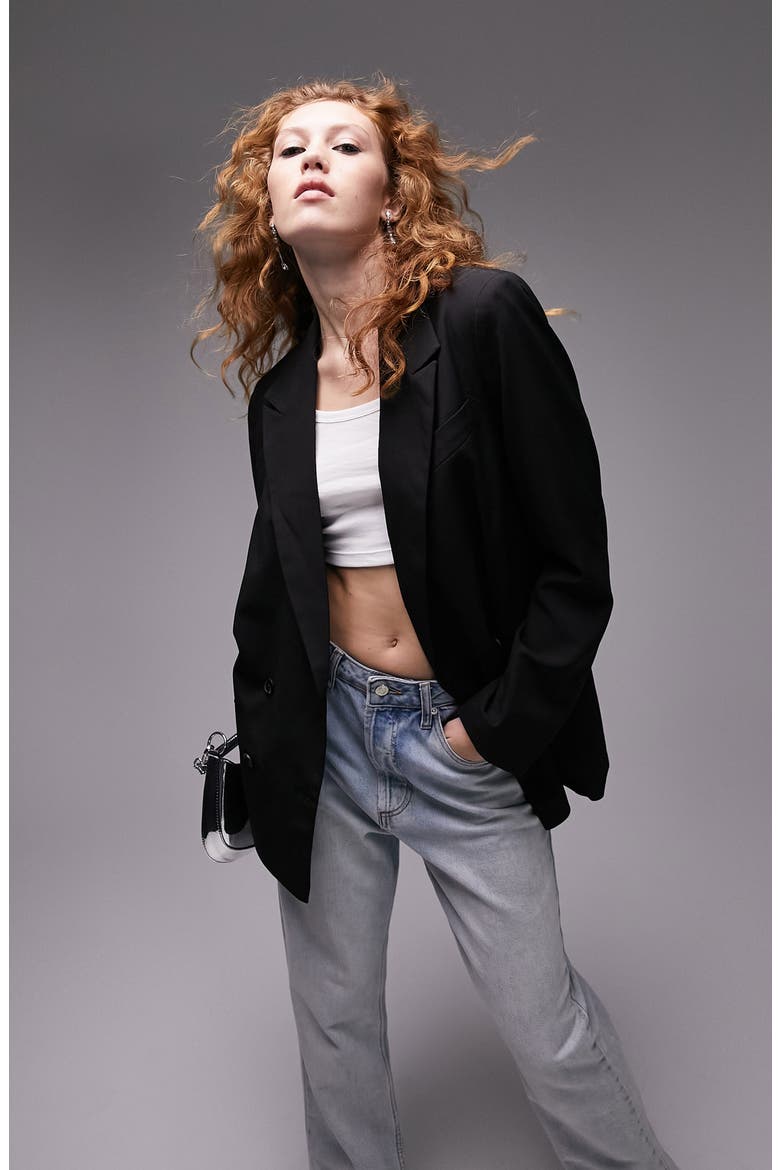 Oversize Double Breasted Blazer, Main, color, BLACK