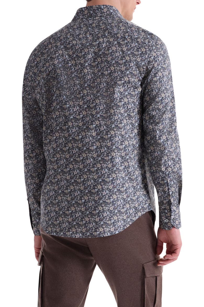 Axel Shaped Fit Floral Stretch Button-Up Shirt, Alternate, color, KHAKI