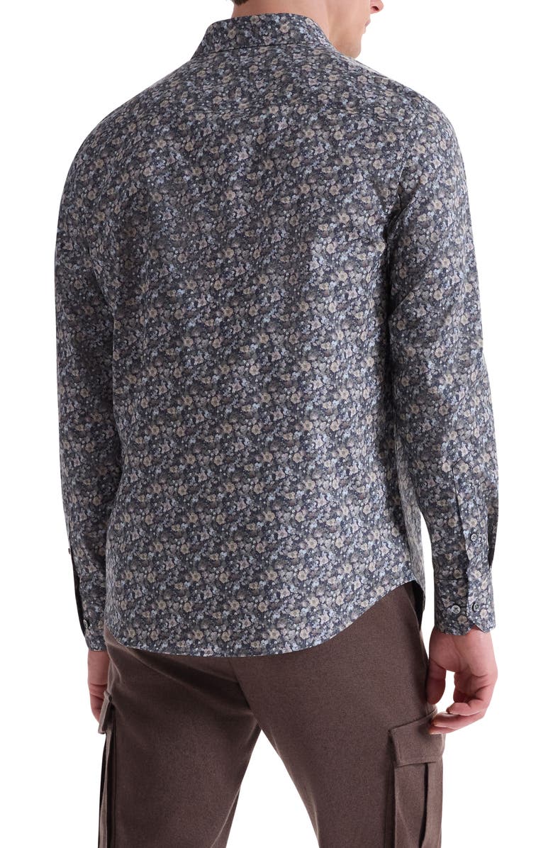 Bugatchi Axel Shaped Fit Floral Stretch Button-Up Shirt, Alternate, color, Khaki