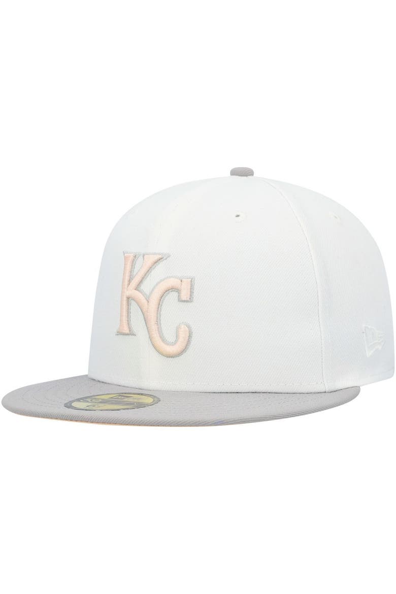 Men's New Era White/Gray Kansas City Royals 2015 World Series Side Patch Peach Undervisor 59FIFTY Fitted Hat, Alternate, color, White