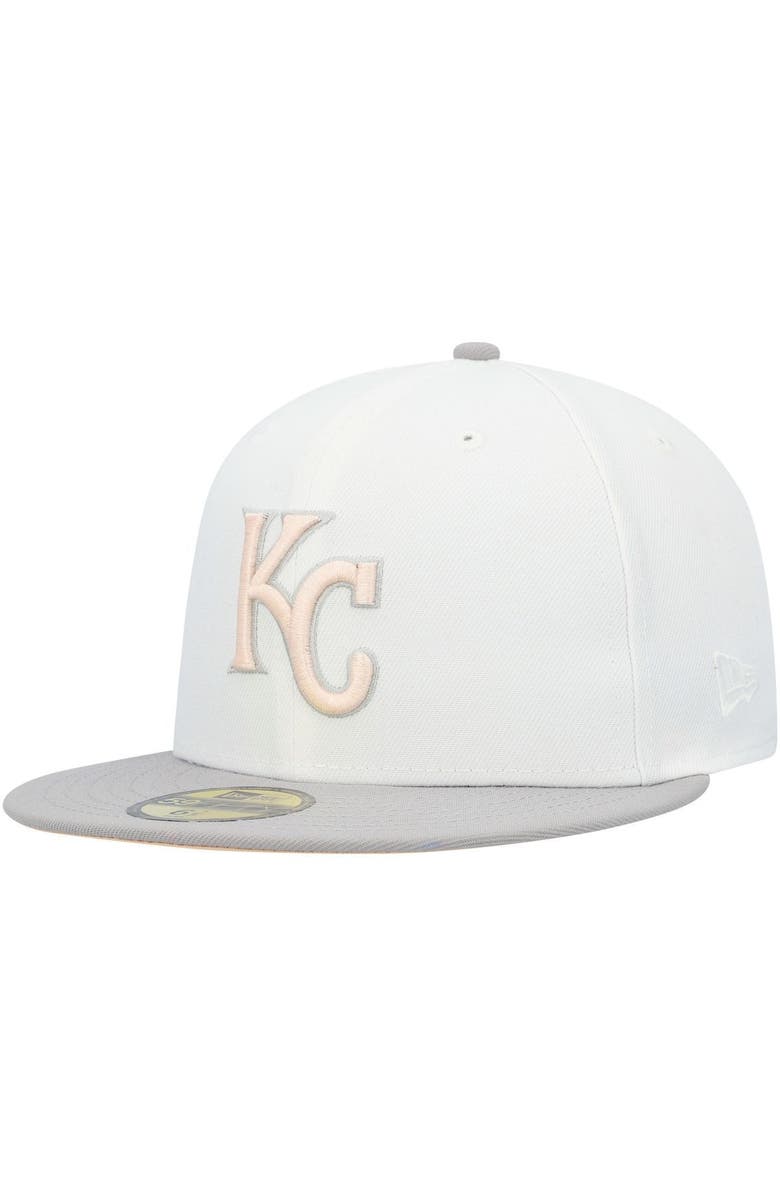 New Era Men's New Era White/Gray Kansas City Royals 2015 World Series Side Patch Peach Undervisor 59FIFTY Fitted Hat, Alternate, color, 