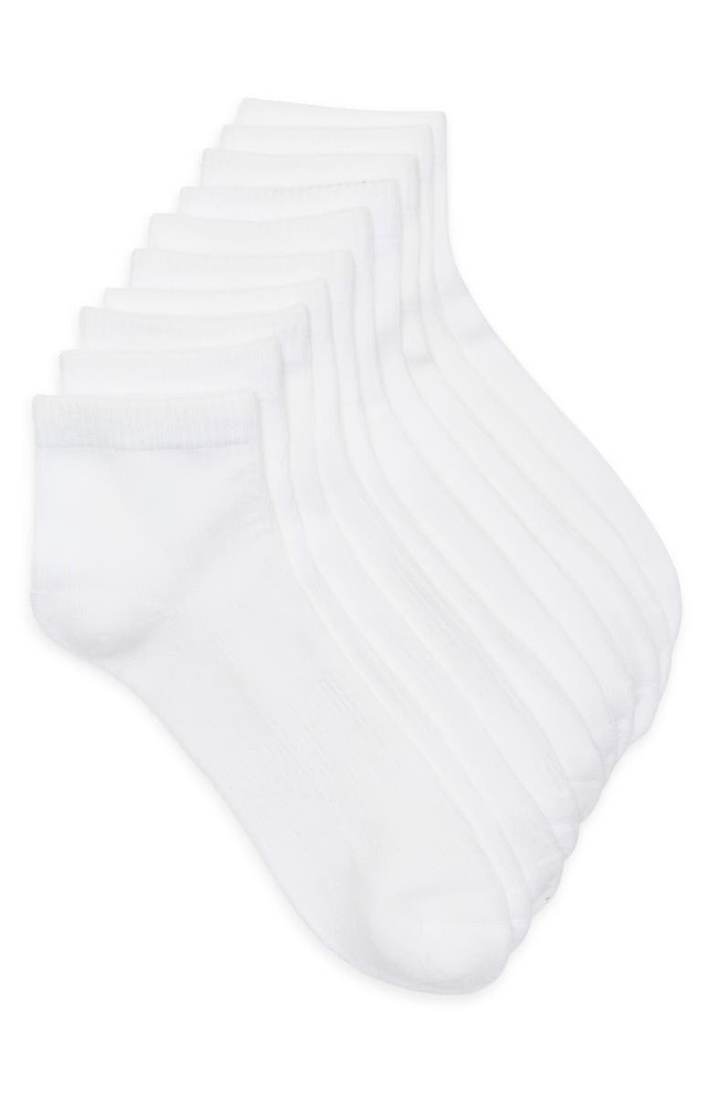 NORDSTROM RACK 5-Pack Pillow Sole Ribbed Quarter Socks, Main, color, White