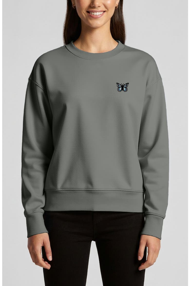 Butterfly Relaxed Fleece Crewneck Sweatshirt, Main, color, Shadow