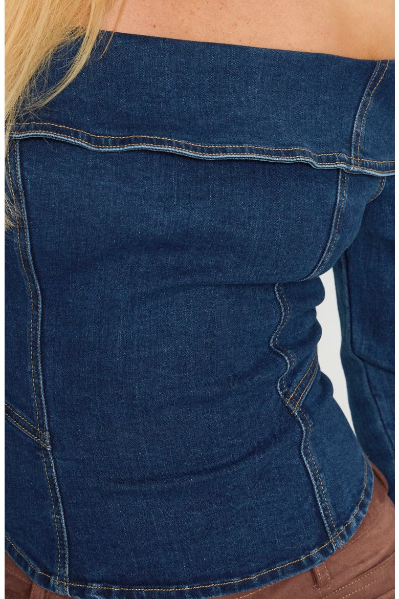 In The Crowd Off the Shoulder Denim Top, Alternate, color, DARK DENIM