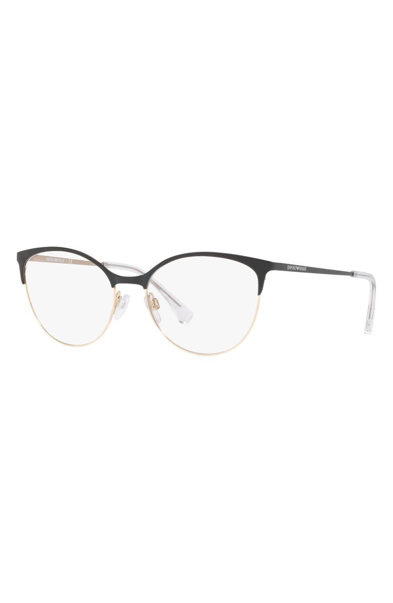 Emporio Armani 54mm Cat Eye Optical Glasses, Alternate, color, Black Gold