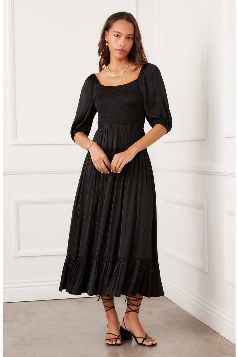 Smocked Balloon Sleeve Maxi Dress, Alternate, color, BLACK
