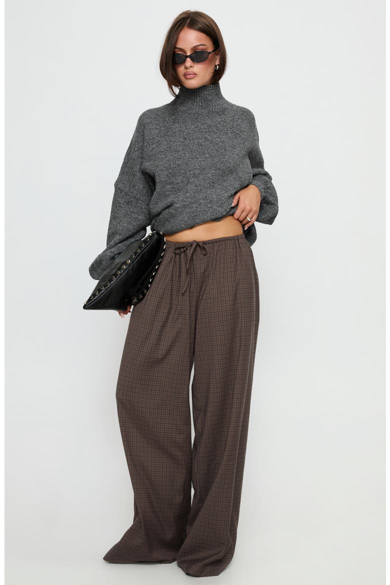 Bungala Drawstring Wide Leg Pants, Alternate, color, BROWN CHECK