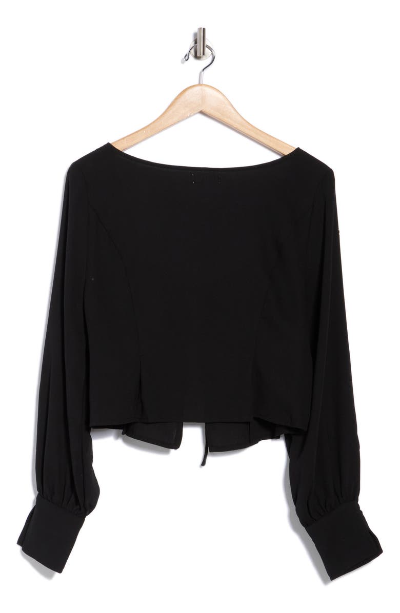 Leith Tie Front Crepe Long Sleeve Top, Alternate, color, Black