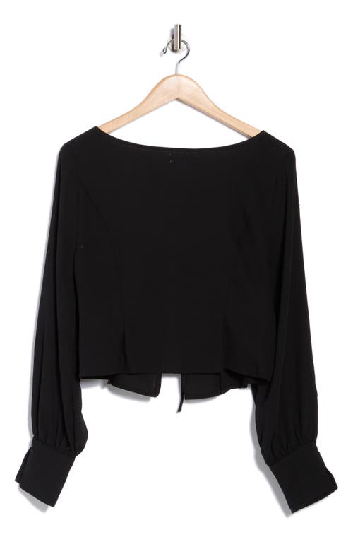 Leith Tie Front Crepe Long Sleeve Top In Black
