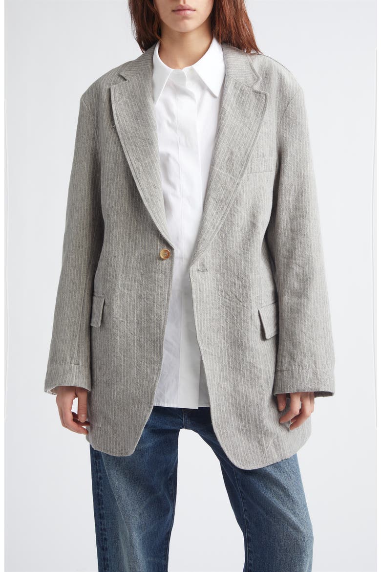 Oversize Ragged Stripe Virgin Wool & Linen Blazer, Main, color, LIGHT GREY STRIPE