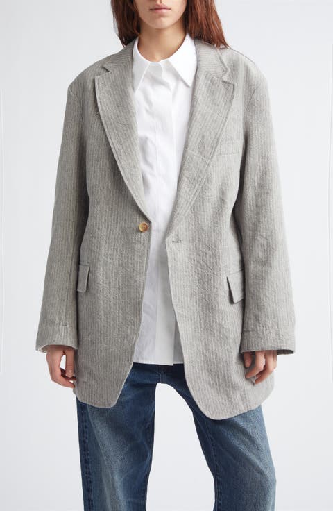 Oversize Ragged Stripe Virgin Wool & Linen Blazer