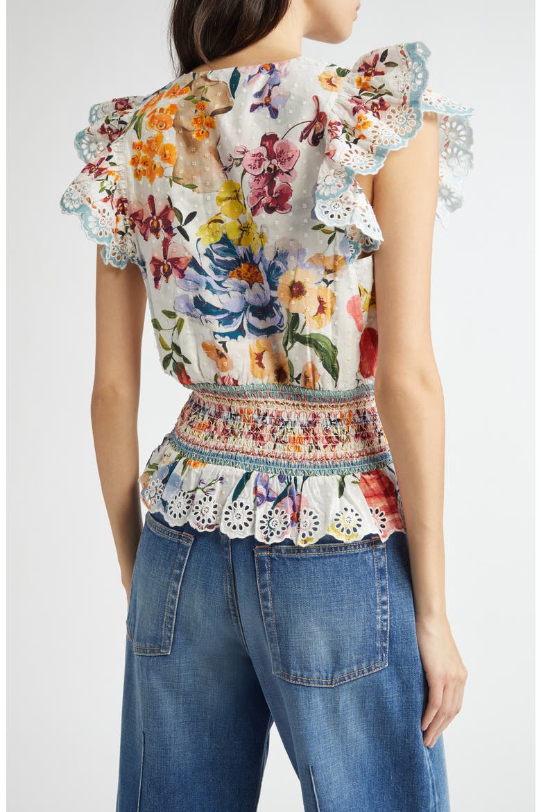Greek Garden Swiss Dot Flutter Sleeve Plunge Neck Cotton Top, Alternate, color, OFF-WHITE