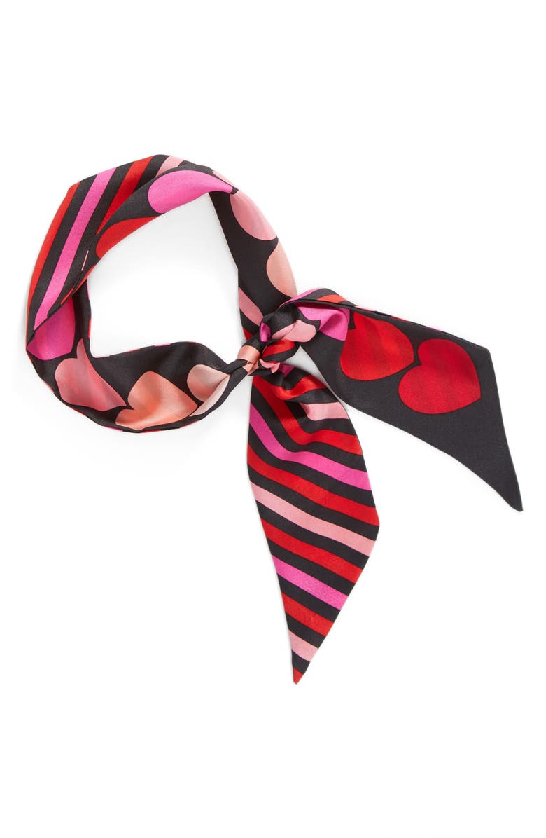 Kate Spade New York heart stripe silk skinny scarf, Alternate, color,