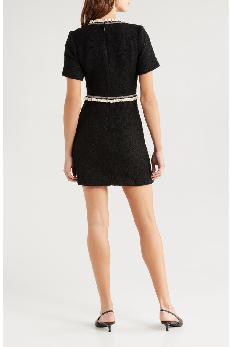 Lace Trim Tweed Minidress, Alternate, color, BLACK