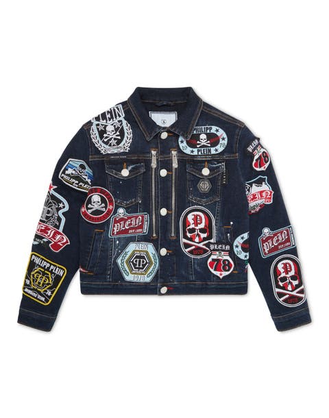 Denim Jacket Vintage Effect Patches Boy