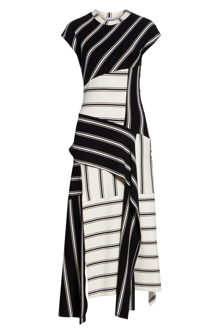 Asymmetrical Stripe Jersey Midi Dress, Alternate, color, BLACK/ ECRU