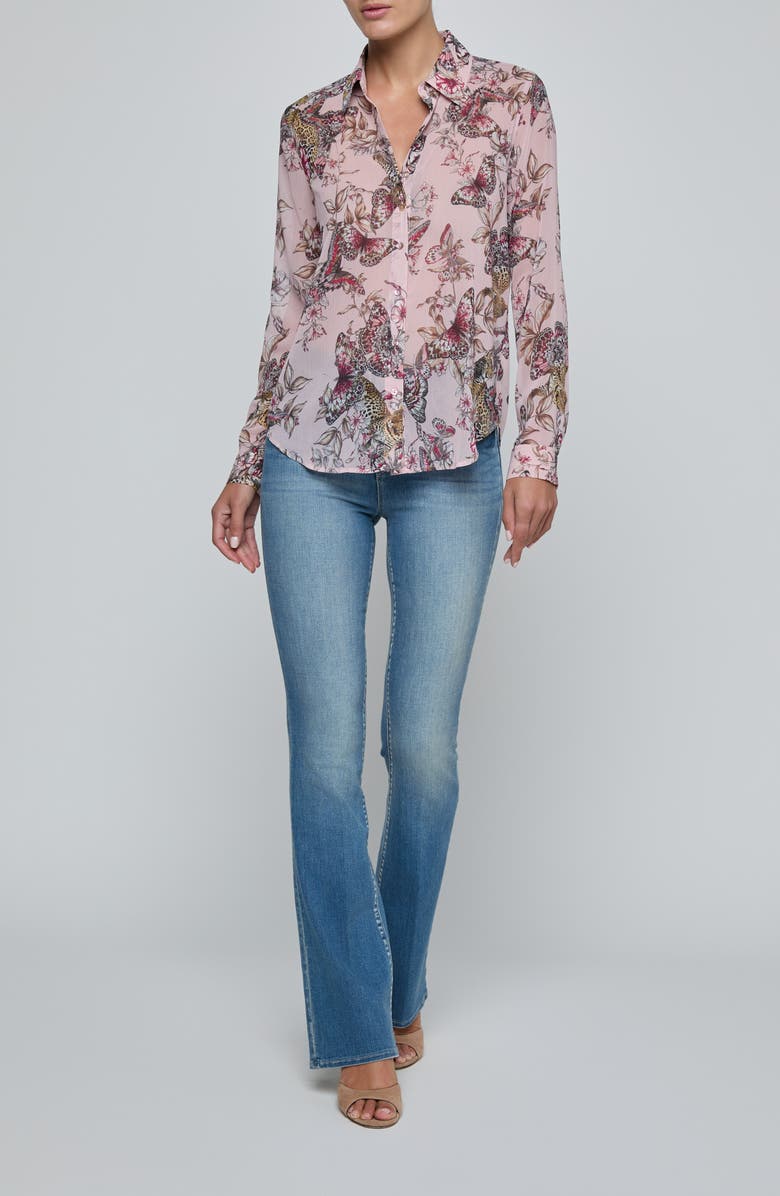 L'AGENCE Laurent Mixed Print Button-Up Shirt, Alternate, color, Light Pink