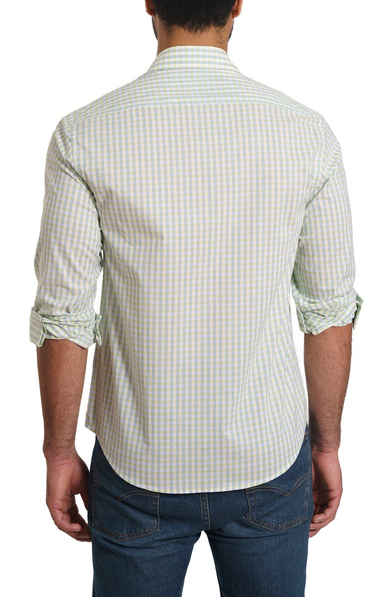 Jared Lang Trim Fit Gingham Pima Cotton Button-Up Shirt, Alternate, color, White Green Check