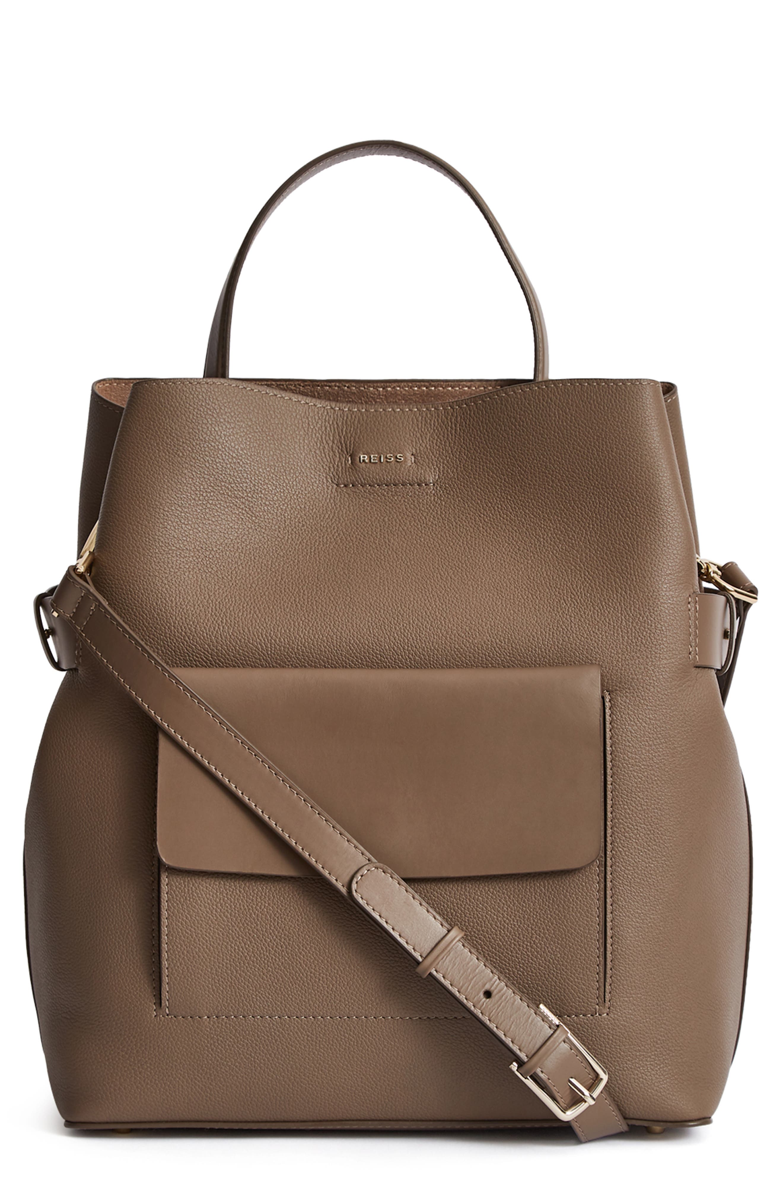 Freya Leather Bucket Bag, Main, color, MID GREY