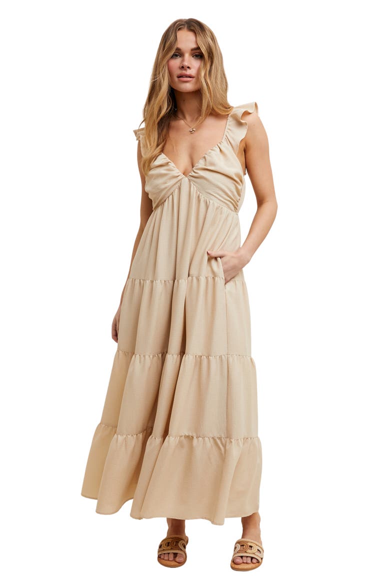 Textured Tiered Maxi Dress, Alternate, color, CHAMPAGNE