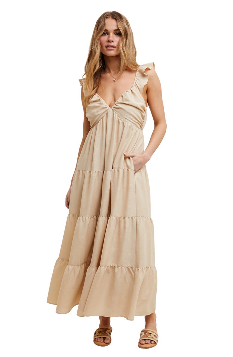 WISHLIST Textured Tiered Maxi Dress, Alternate, color, Champagne