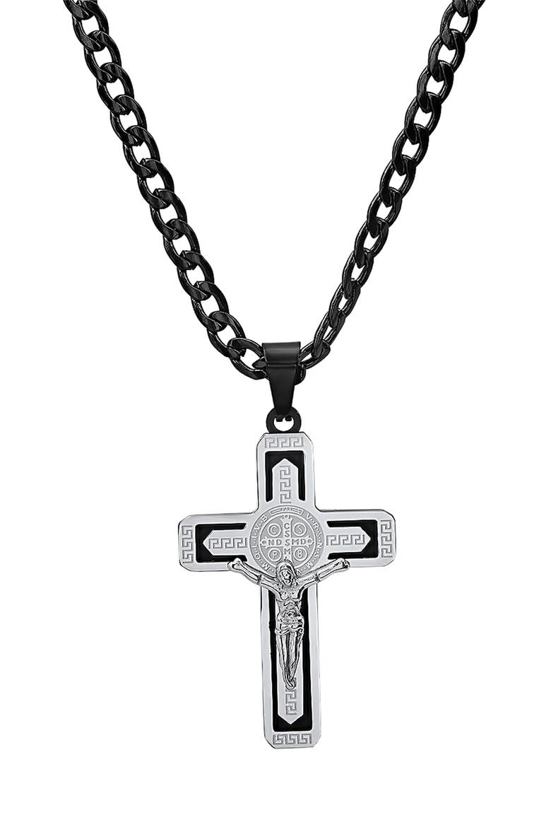 Crucifix Pendant Necklace, Main, color, SILVER/ BLACK