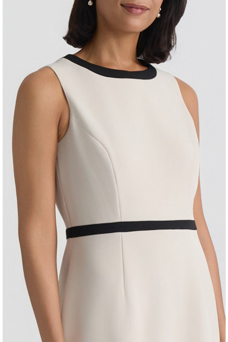 Sleeveless Stretch Crepe Sheath Dress, Alternate, color, PARCHMENT/ BLACK