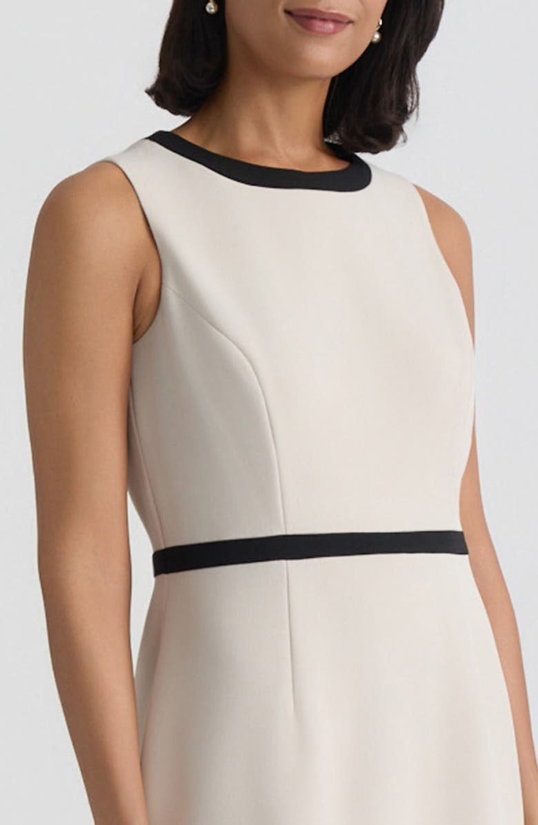 KASPER Sleeveless Stretch Crepe Sheath Dress, Alternate, color, Parchment/ Black