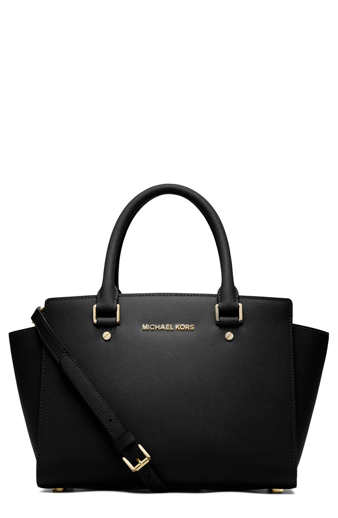 MICHAEL Michael Kors 'Medium Selma' Leather Zip Top Satchel, Main, color, 
