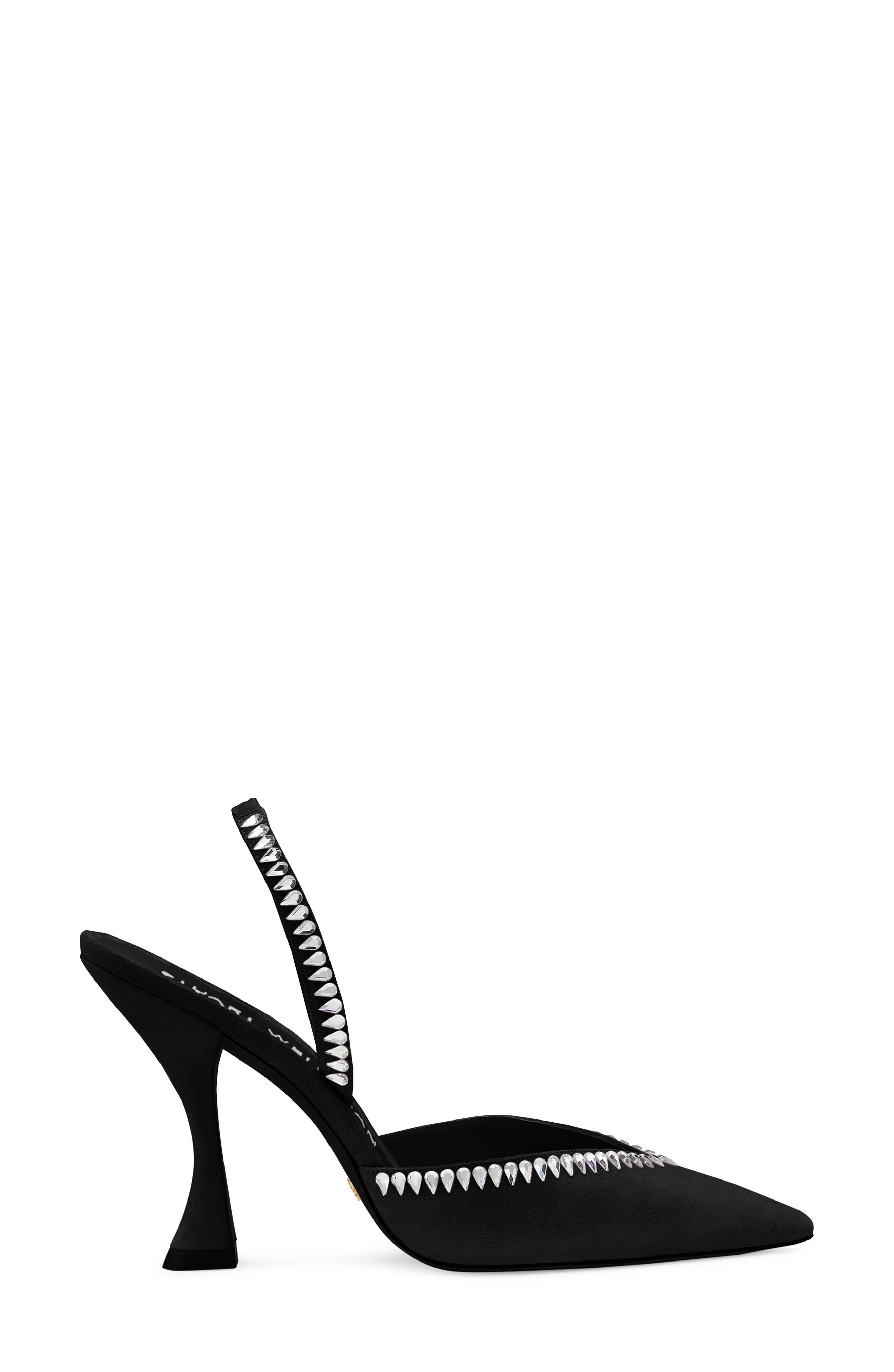 Stuart Weitzman Gemcut Curve Pointed Toe Slingback Pump, Alternate, color, Black
