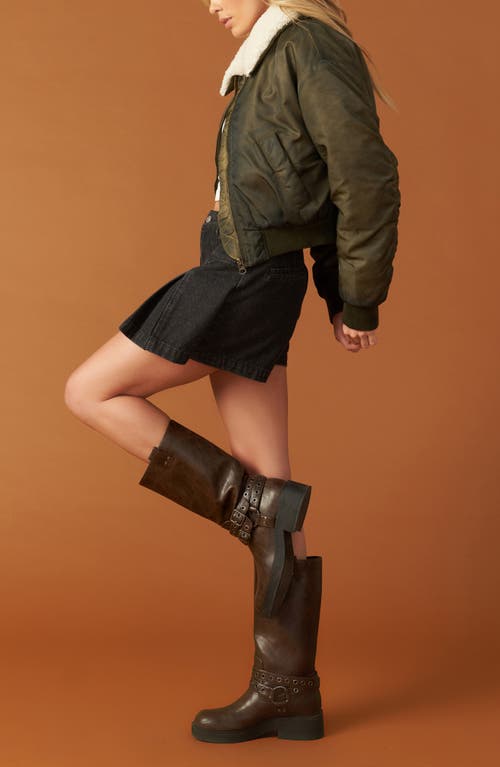 Flying Tomato In A Trance Faux Shearling Collar Bomber Jacket In Green