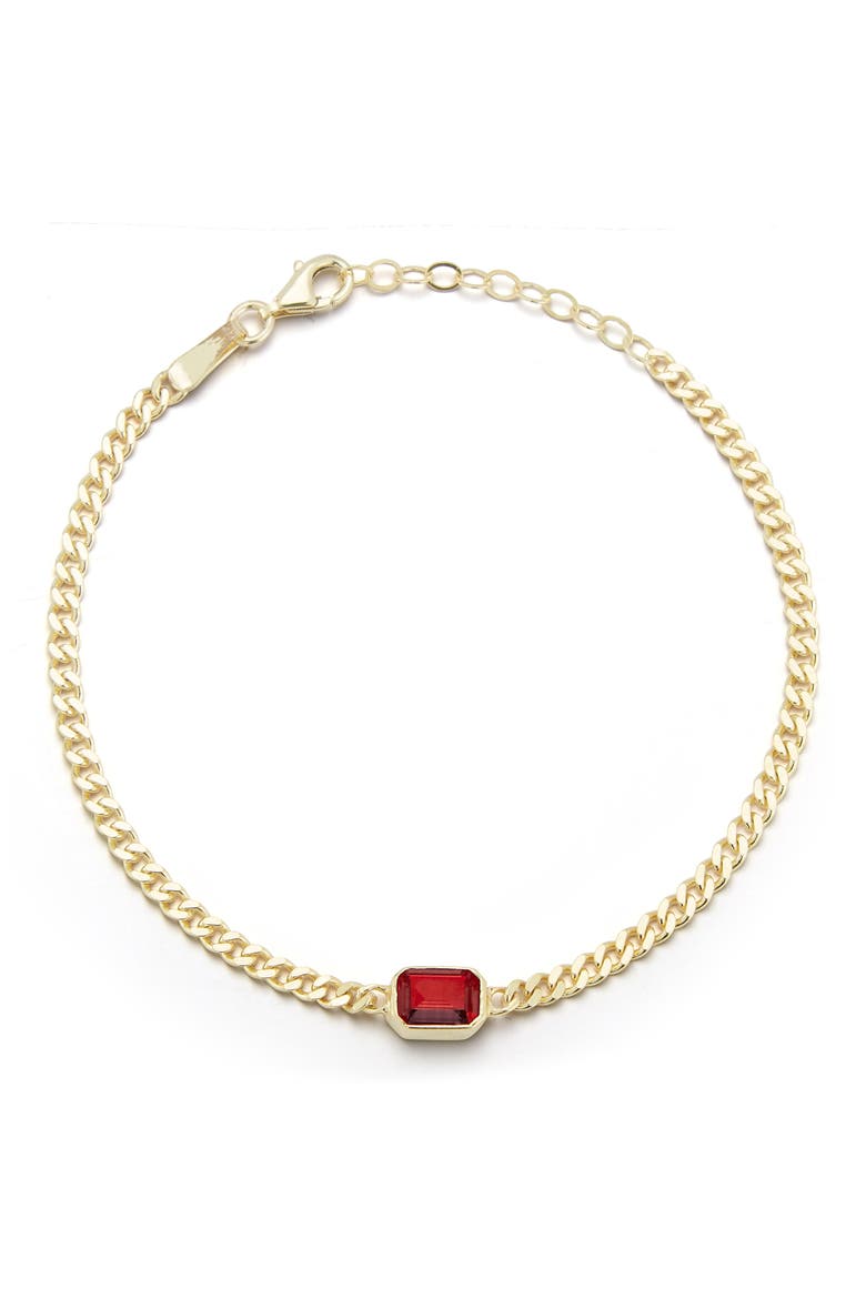 14K Gold Plated Sterling Silver Emerald Cut CZ Curb Chain Bracelet, Main, color, YELLOW GOLD / RED