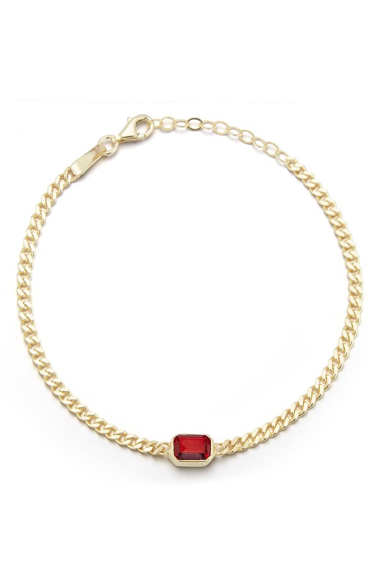 SPHERA MILANO 14K Gold Plated Sterling Silver Emerald Cut CZ Curb Chain Bracelet, Main, color, Yellow Gold / Red