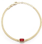 SPHERA MILANO 14K Gold Plated Sterling Silver Emerald Cut CZ Curb Chain Bracelet