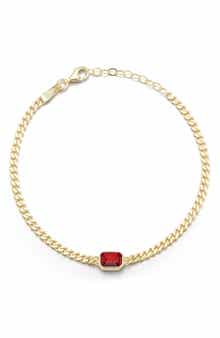 SPHERA MILANO 14K Gold Plated Sterling Silver Emerald Cut CZ Curb Chain Bracelet