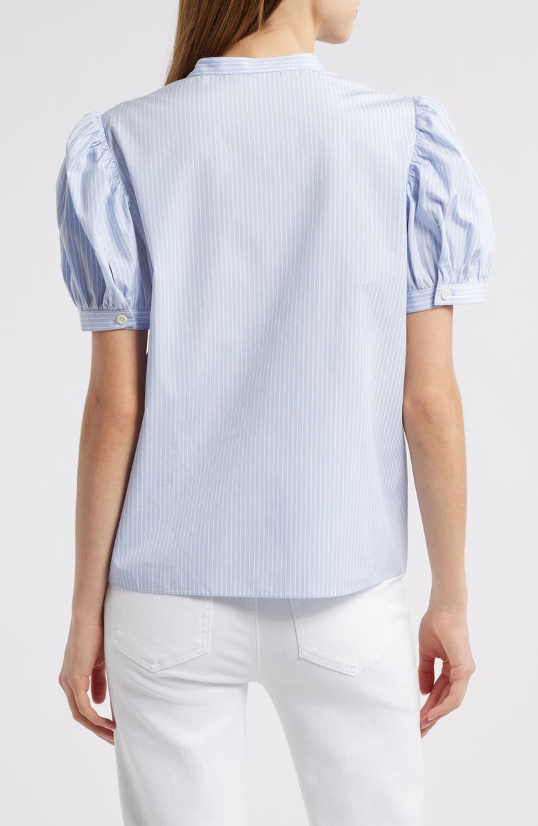 FRAME The Gathered Stripe Short Sleeve Button-Up Shirt, Alternate, color, Light Chambray Multi
