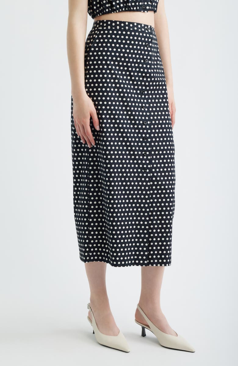 FRAME The Dot Front Button Midi Skirt, Alternate, color, Black Multi