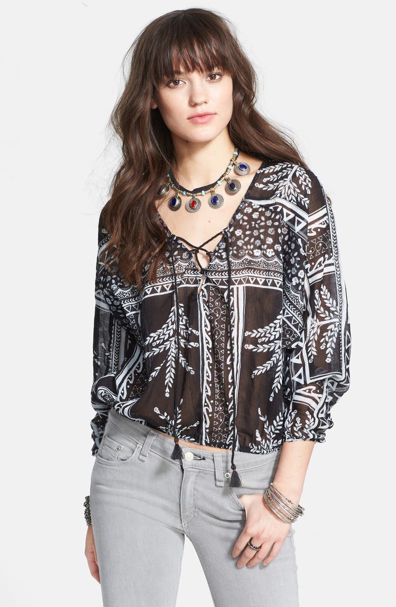 Free People 'Yo Yo' Lace Up Print Peasant Top, Main, color, 
