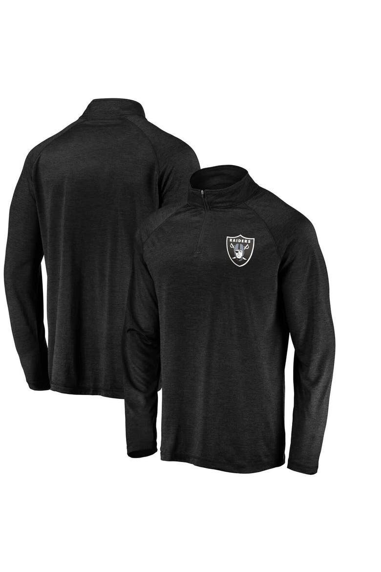 Men's Black Las Vegas Raiders Striated Primary Logo Raglan Quarter-Zip Pullover Jacket, Main, color, Black