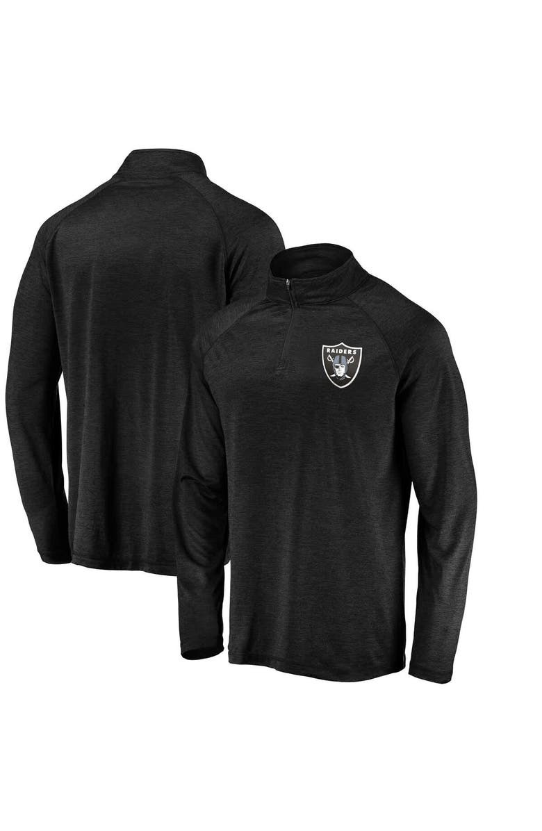 FANATICS Men's Black Las Vegas Raiders Striated Primary Logo Raglan Quarter-Zip Pullover Jacket, Main, color, Black