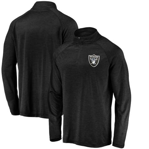 Men's Black Las Vegas Raiders Striated Primary Logo Raglan Quarter-Zip Pullover Jacket